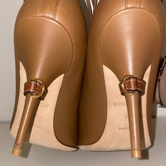 Burberry Tan Brown Leather Jermyn Peep-Toe Ankle Strap Pumps Shoes - Picture 2 of 6